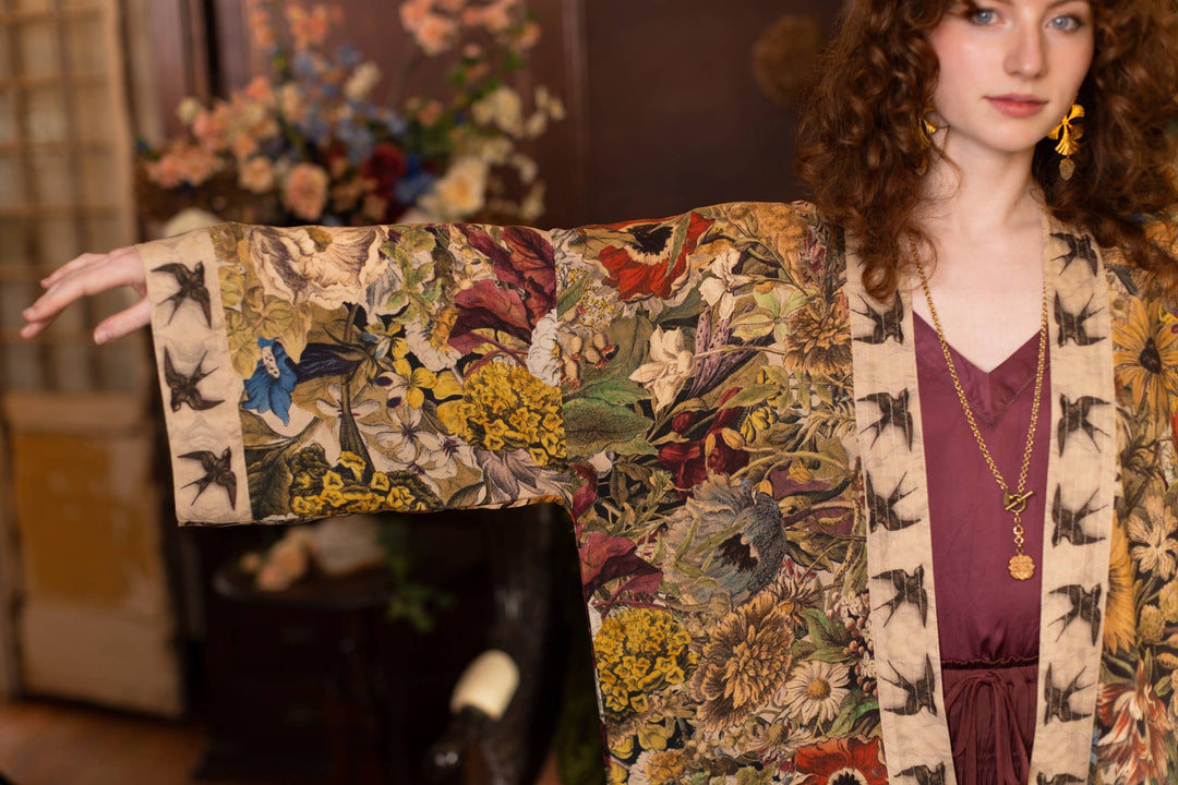 Golden Hour Pixie Duster Crop Kimono w/ Floral Print