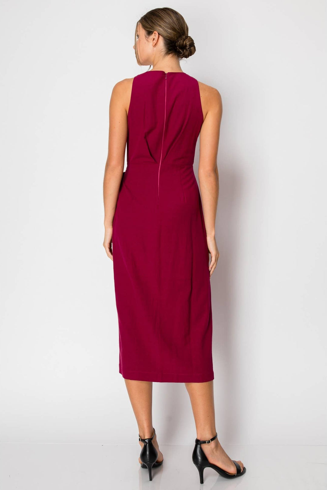 Sleeveless Round Neck Tie-Front Draped Midi Dress
