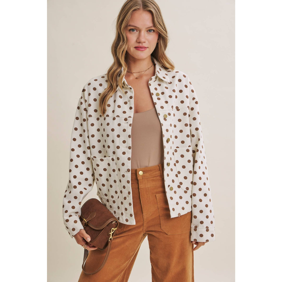 Sunday Cafe Polka Dot Cotton Twill Button Down Jacket