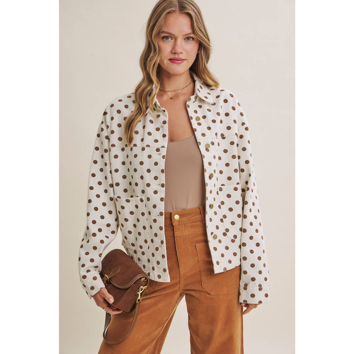 Sunday Cafe Polka Dot Cotton Twill Button Down Jacket