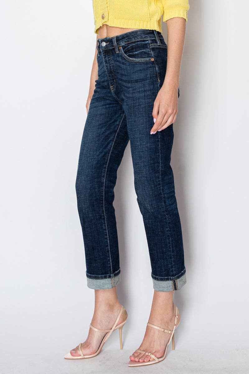 Tummy Control High Rise Stretch Straight With Cuff Jean