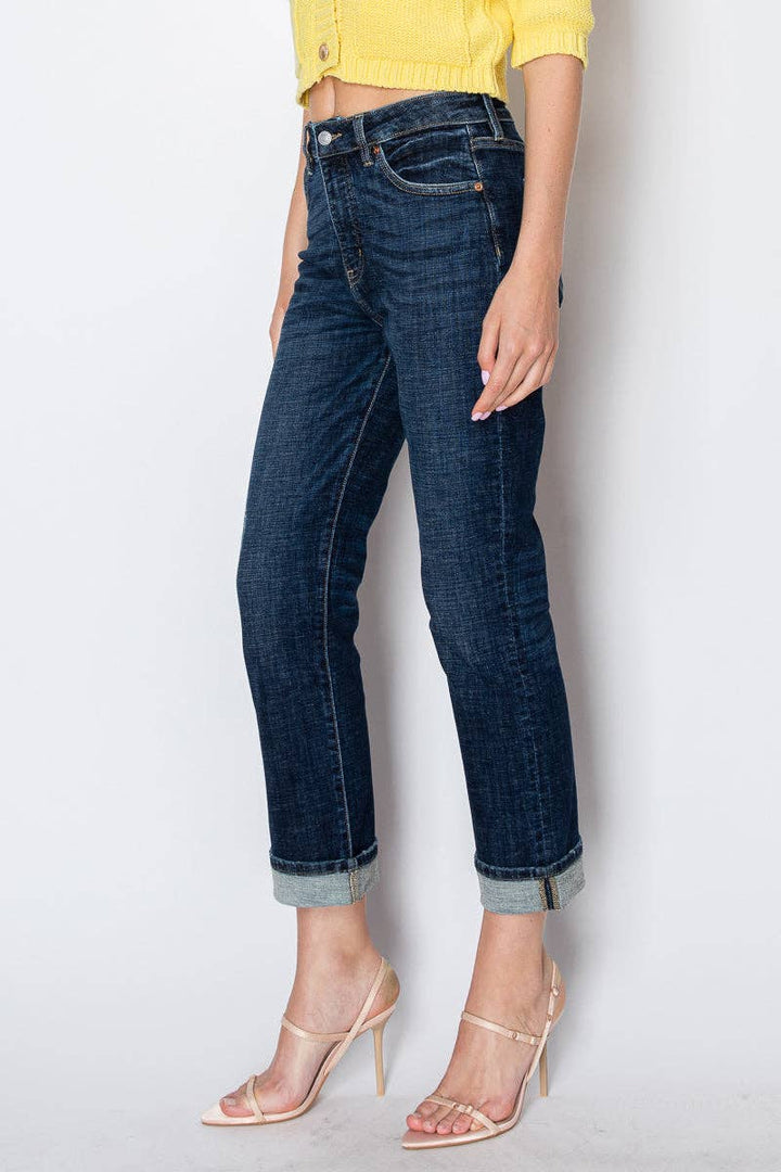 Tummy Control High Rise Stretch Straight With Cuff Jean