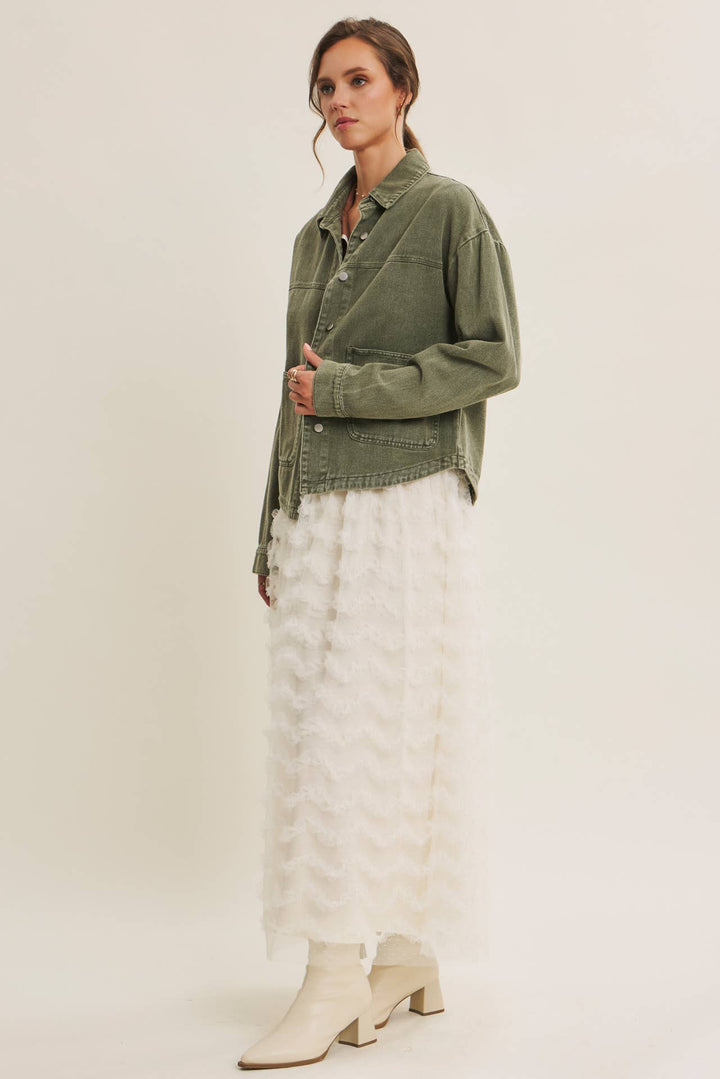 One of a Kind Washed Cotton Twill Utility Oversized Jacket