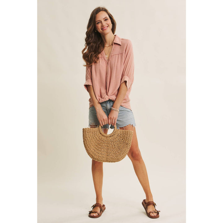 Breathable Mineral Washed Cotton Gauze Button Down Shirt