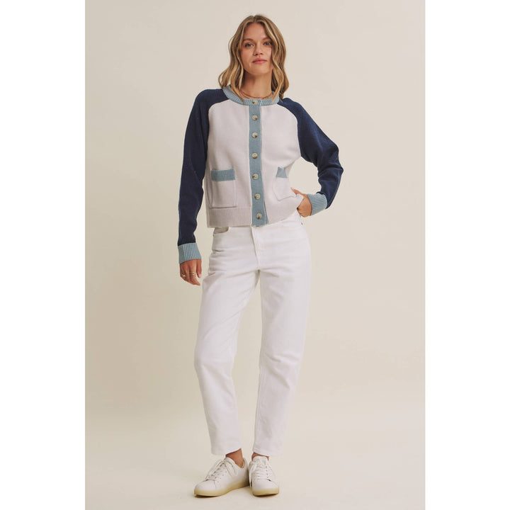 Morning Light Cafe Wool Blend Color Block Cardigan