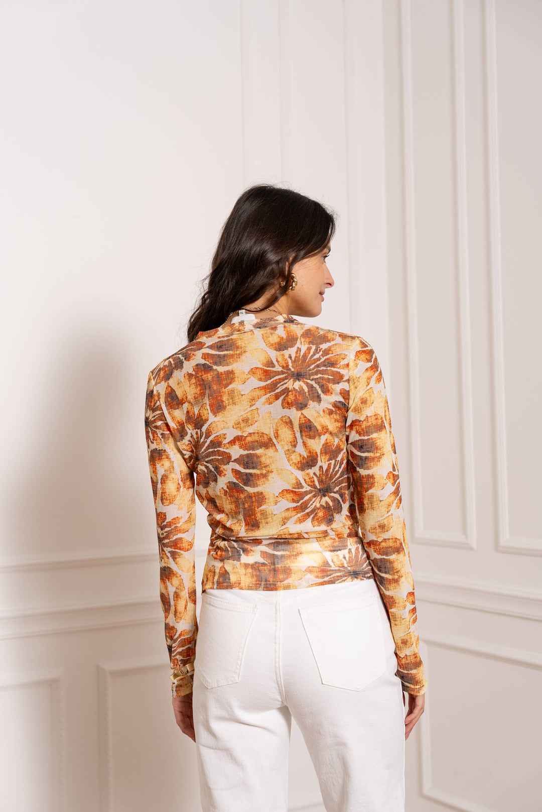 Printed Mesh Wrap Top