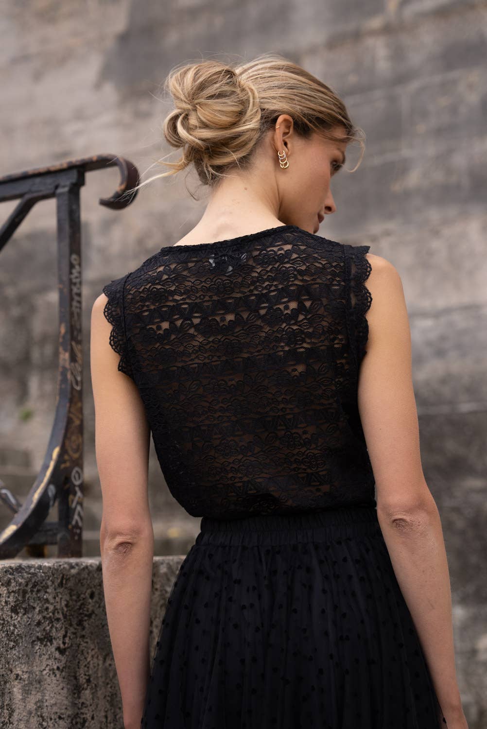 Semi-Sheer Lace Stretch Top