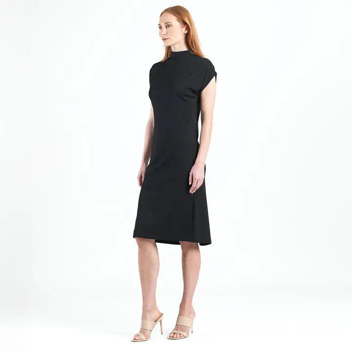 Ponte High Neck Cap Sleeve Stretch Knit Dress