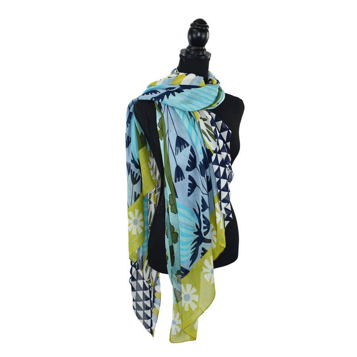 Hipster Retro Mixed Motif Scarf: Navy