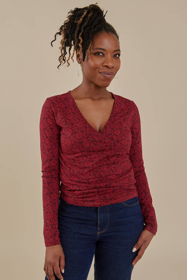 Gillian Wrap Top Crimson Vine