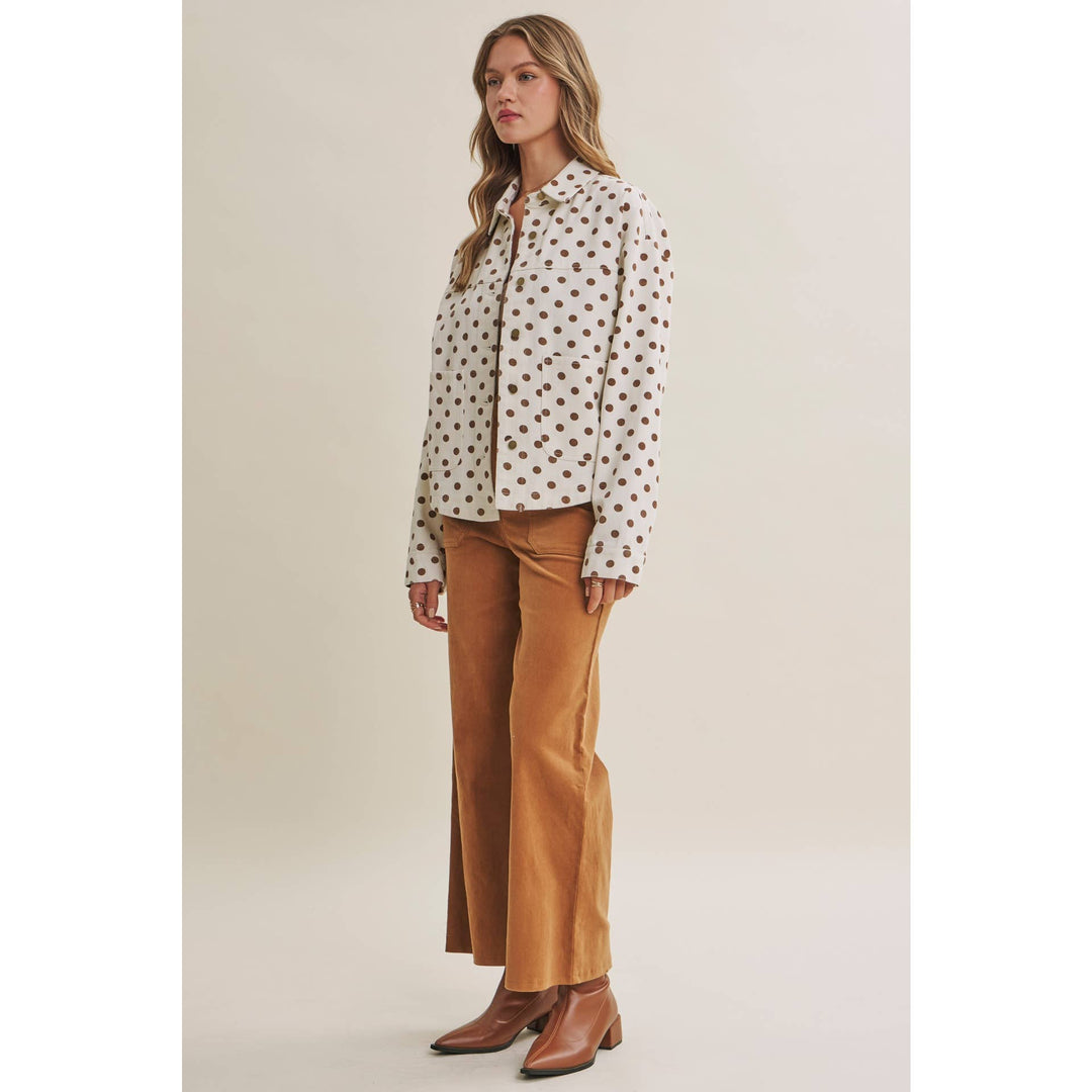 Sunday Cafe Polka Dot Cotton Twill Button Down Jacket