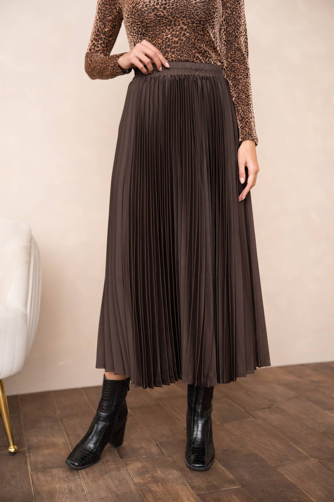 Plain Satin Pleated Skirt