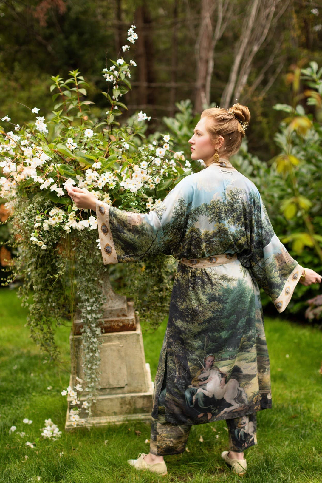 The Mythmaker Opera Duster w/ pastoral landscape & unicorn