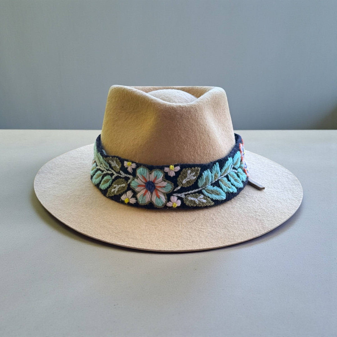 Embroidered Hat Band with Tassels - Midnight Meadow