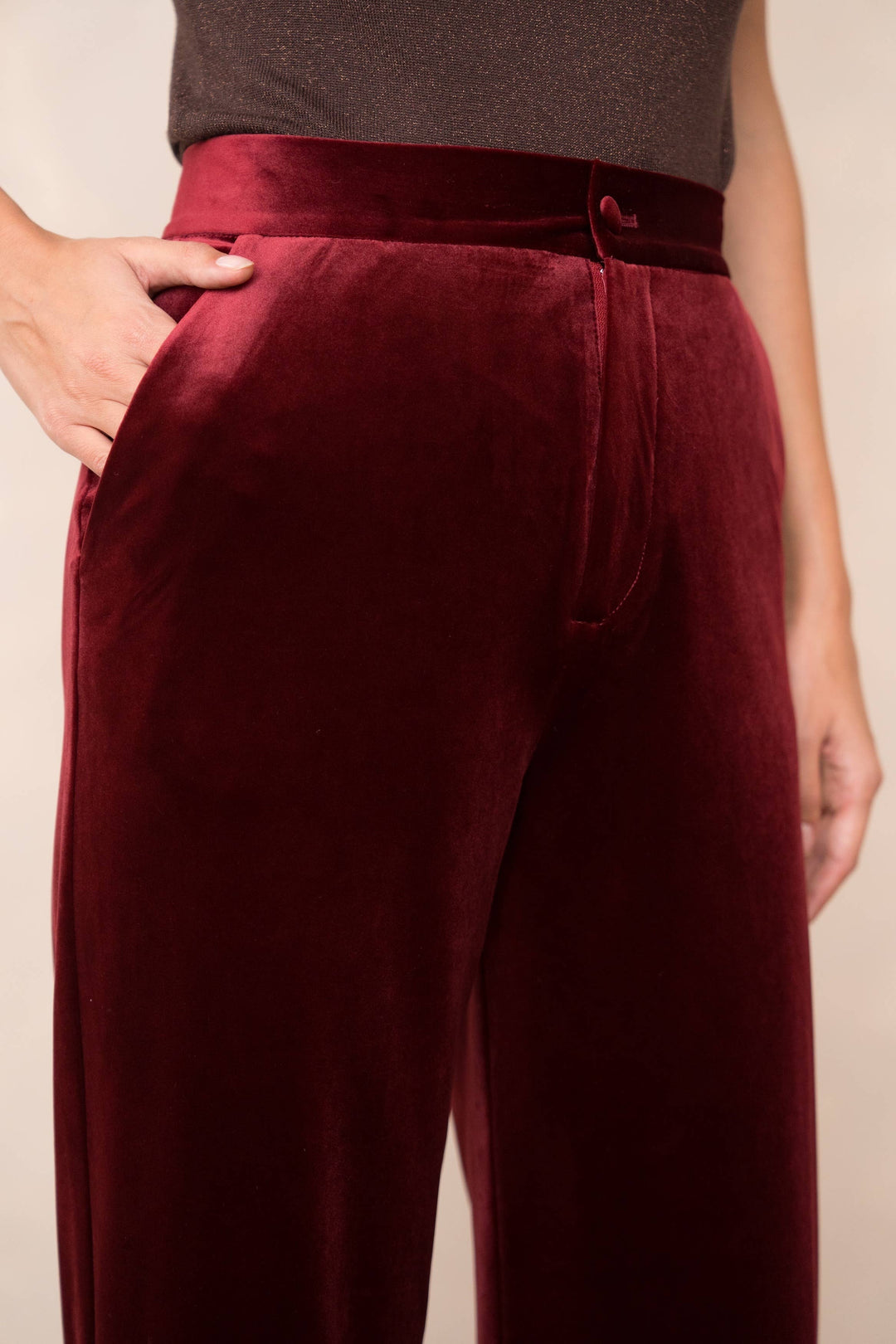 High-Waisted Straight Cut Velvet Trousers