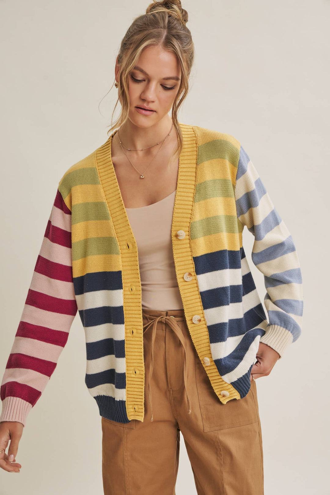 Playful Color Story Multi Color Stripe Button Down Cardigan