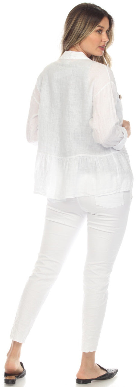 Linen Pocket Jacket - White and Denim