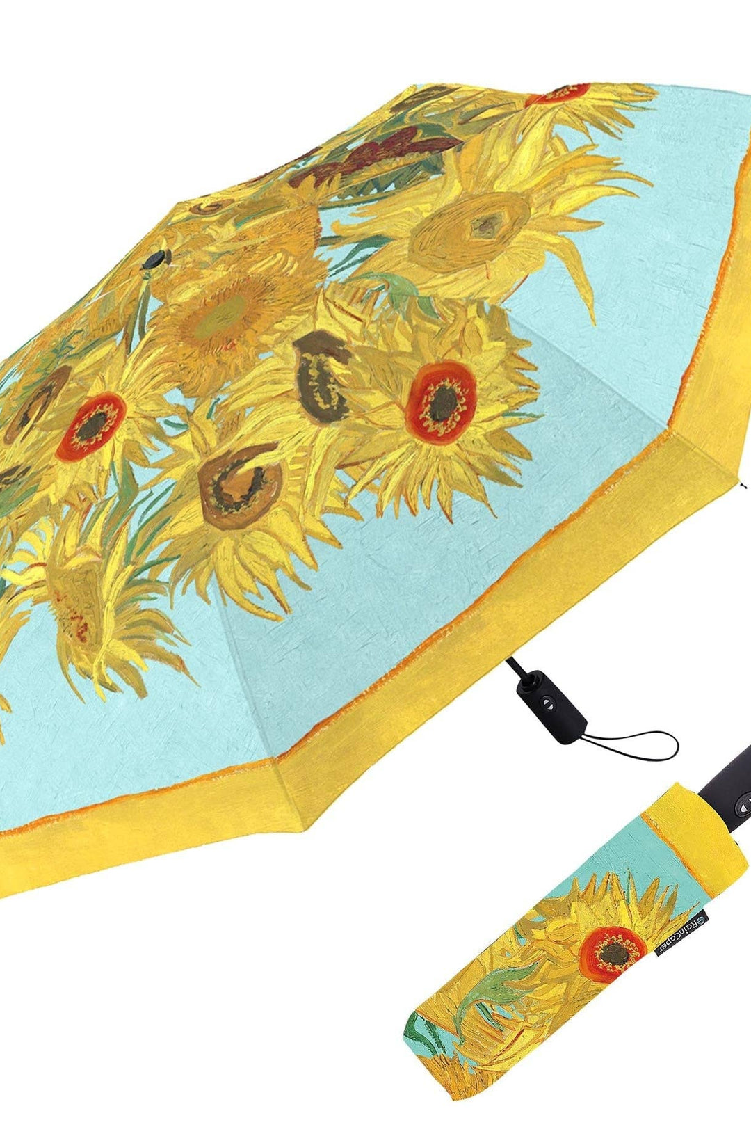 Van Gogh Sunflowers Travel Umbrella – Compact, One-Touch Open & Close