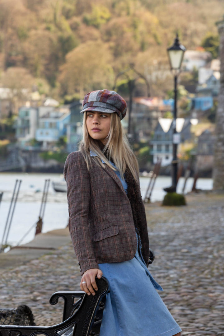 Checked Wool Baker Boy Cap