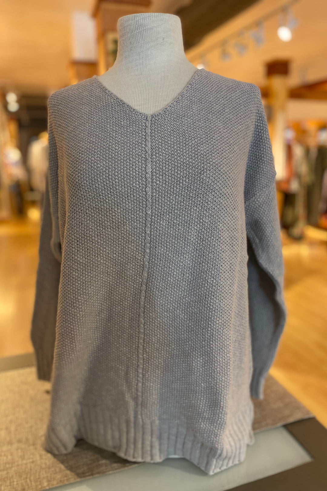 Center Seam V-Neck Seed Stitch Sweater