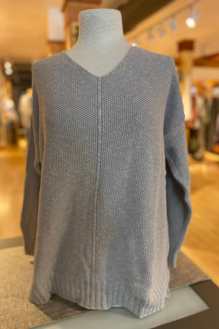 Center Seam V-Neck Seed Stitch Sweater
