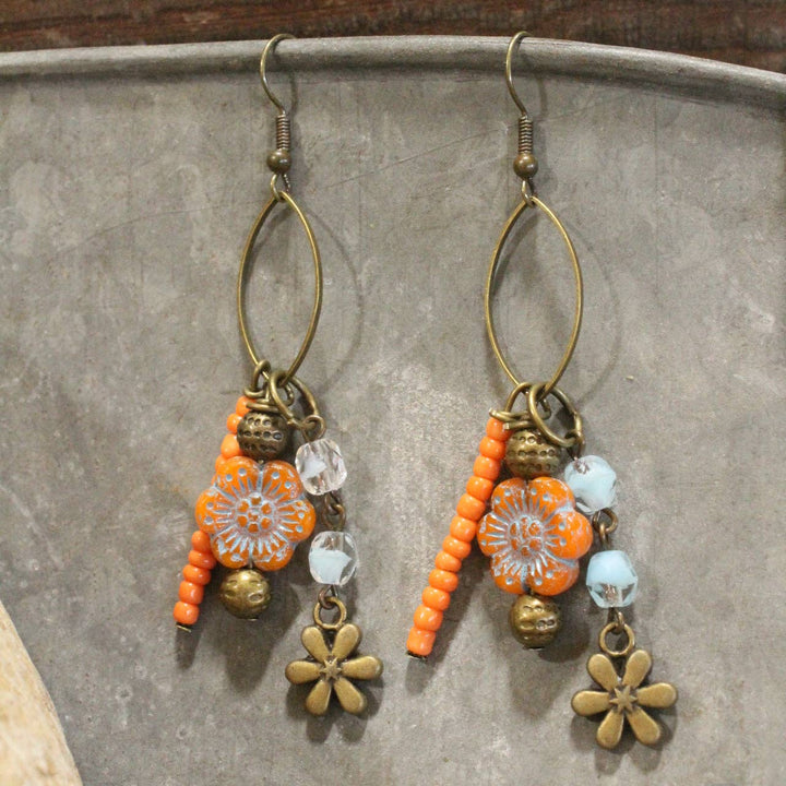 Czech Flower Stone Earrings