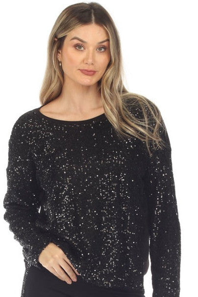 Black Sequin Long Sleeve Shirt