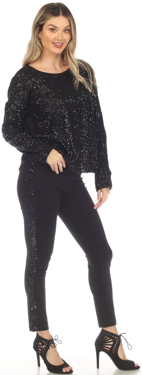 Black Sequin Long Sleeve Shirt