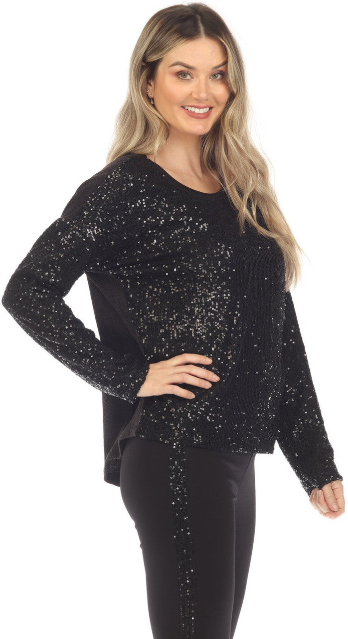 Black Sequin Long Sleeve Shirt