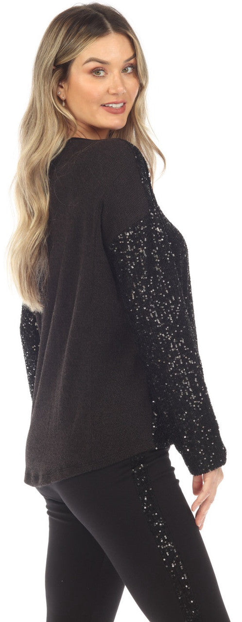 Black Sequin Long Sleeve Shirt