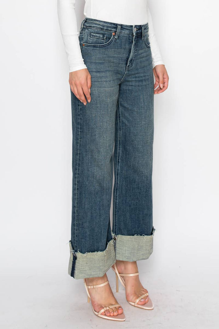Tummy Control High Rise Cuffed Wide Leg Jean