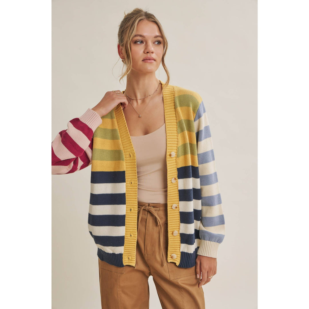 Playful Color Story Multi Color Stripe Button Down Cardigan