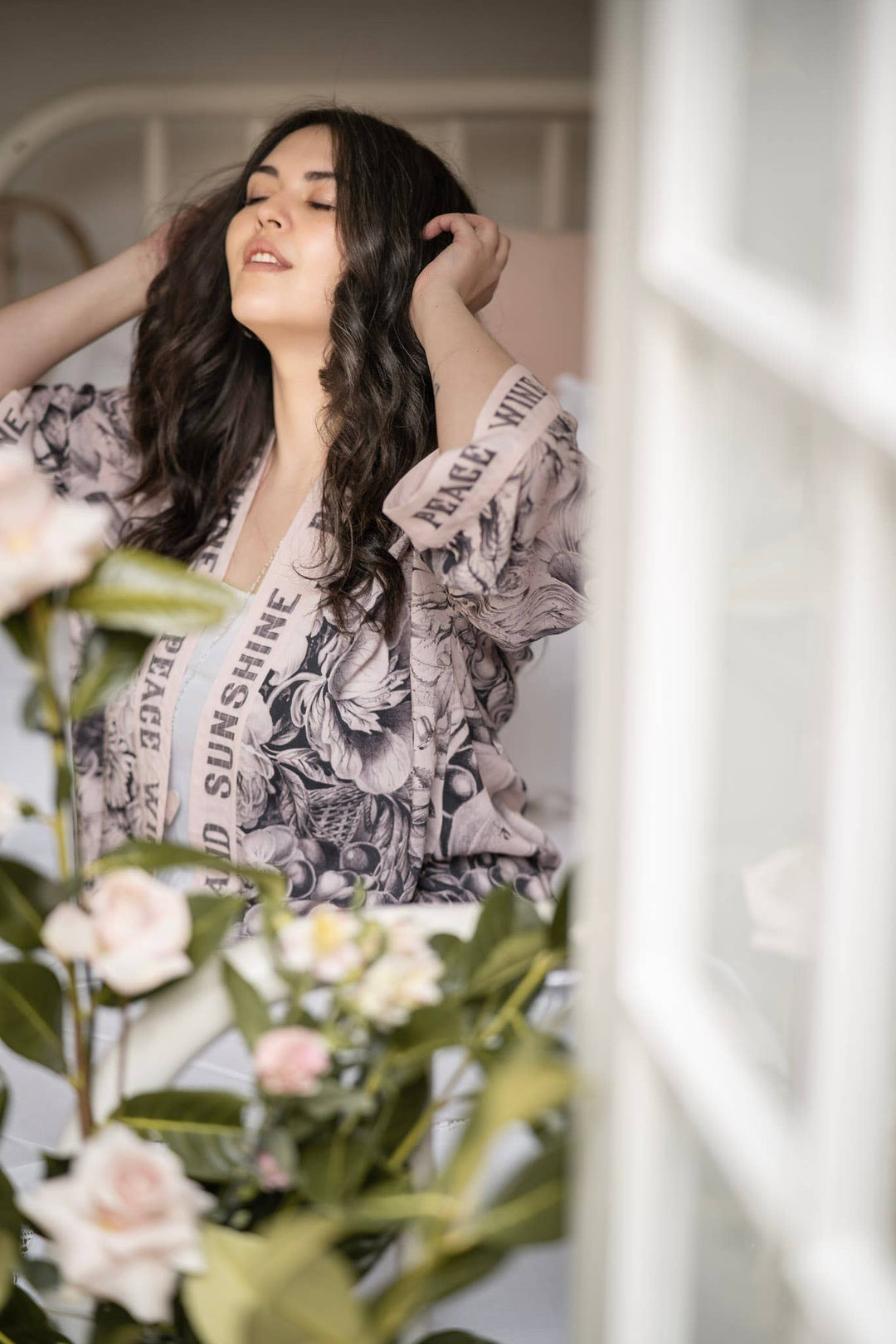 Peace Wine & Sunshine Pixie Duster Cropped Kimono Blush