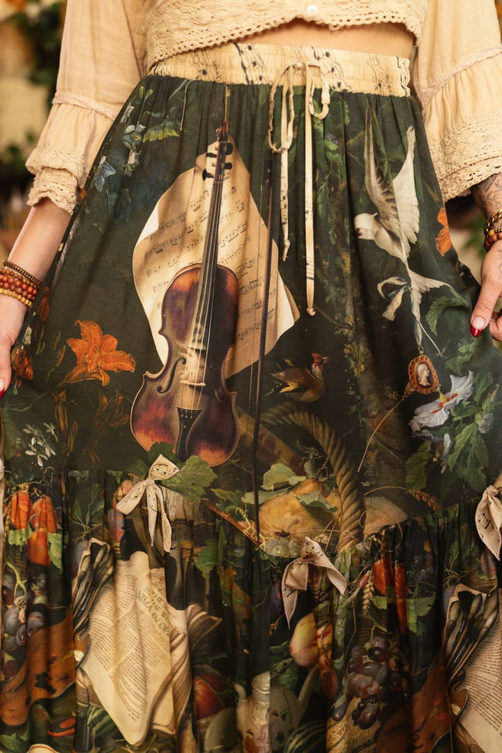 Labour of Love Maxi Length Atelier Skirt w/ florals & violin