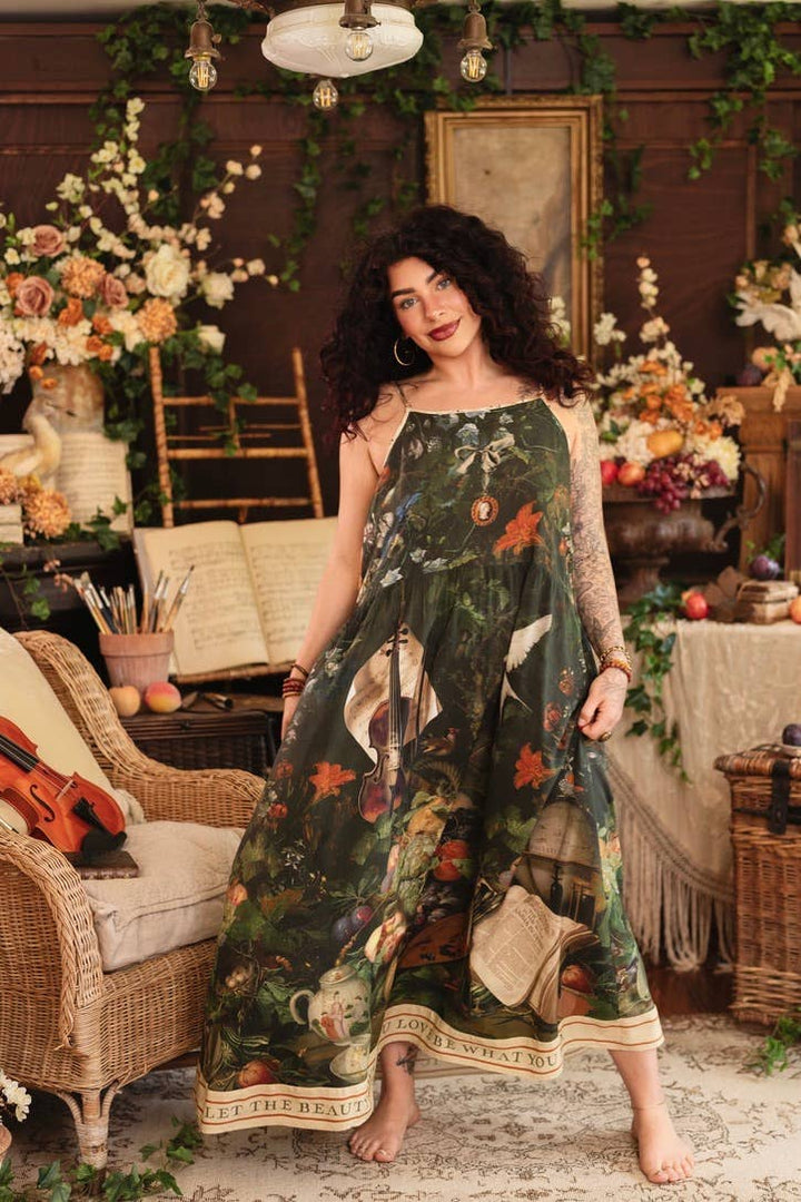 Labour of Love Bohéme Maxi Slip Dress w/ florals & violin