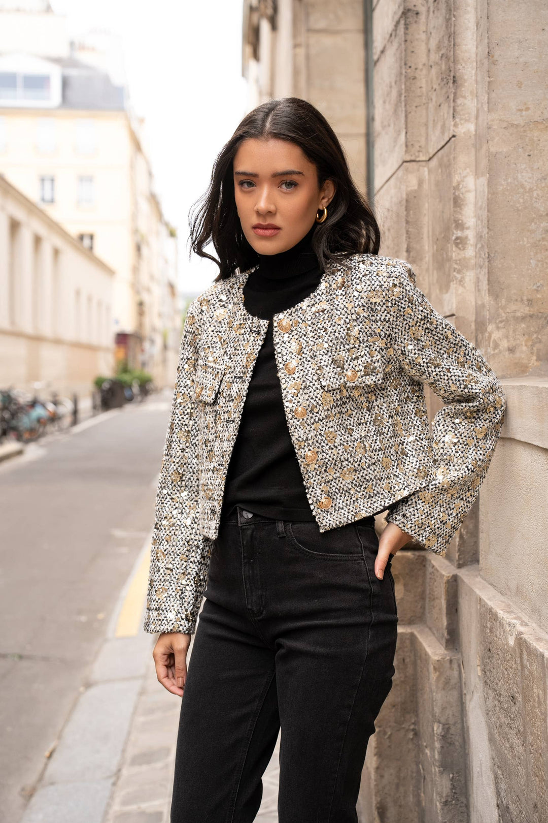 Jenny Short Sequin Tweed Jacket