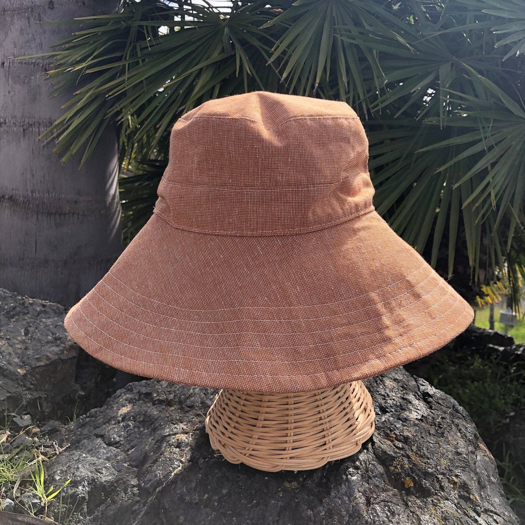 Linen Wide Brim Sun Hat - Rust
