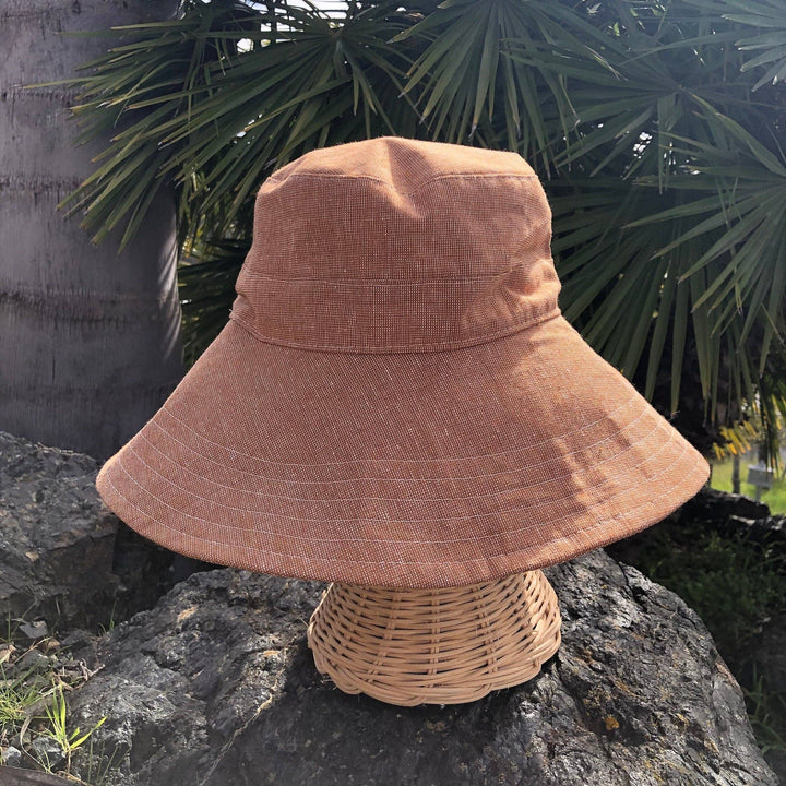 Linen Wide Brim Sun Hat - Rust