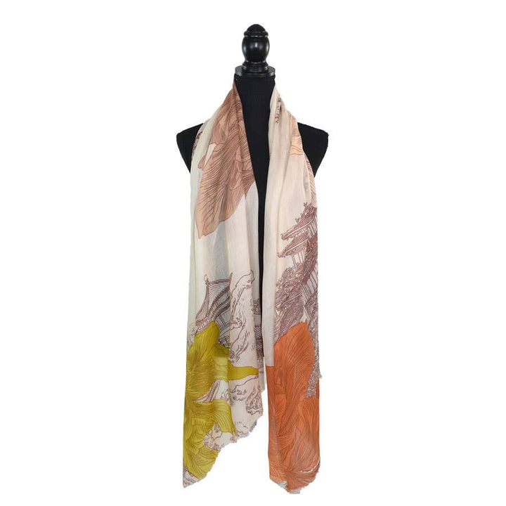 Amira Floral Pagoda Wool Scarf