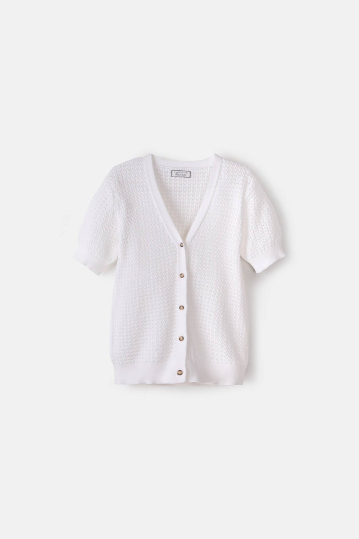 Short Sleeve Structured Knit Cardigan