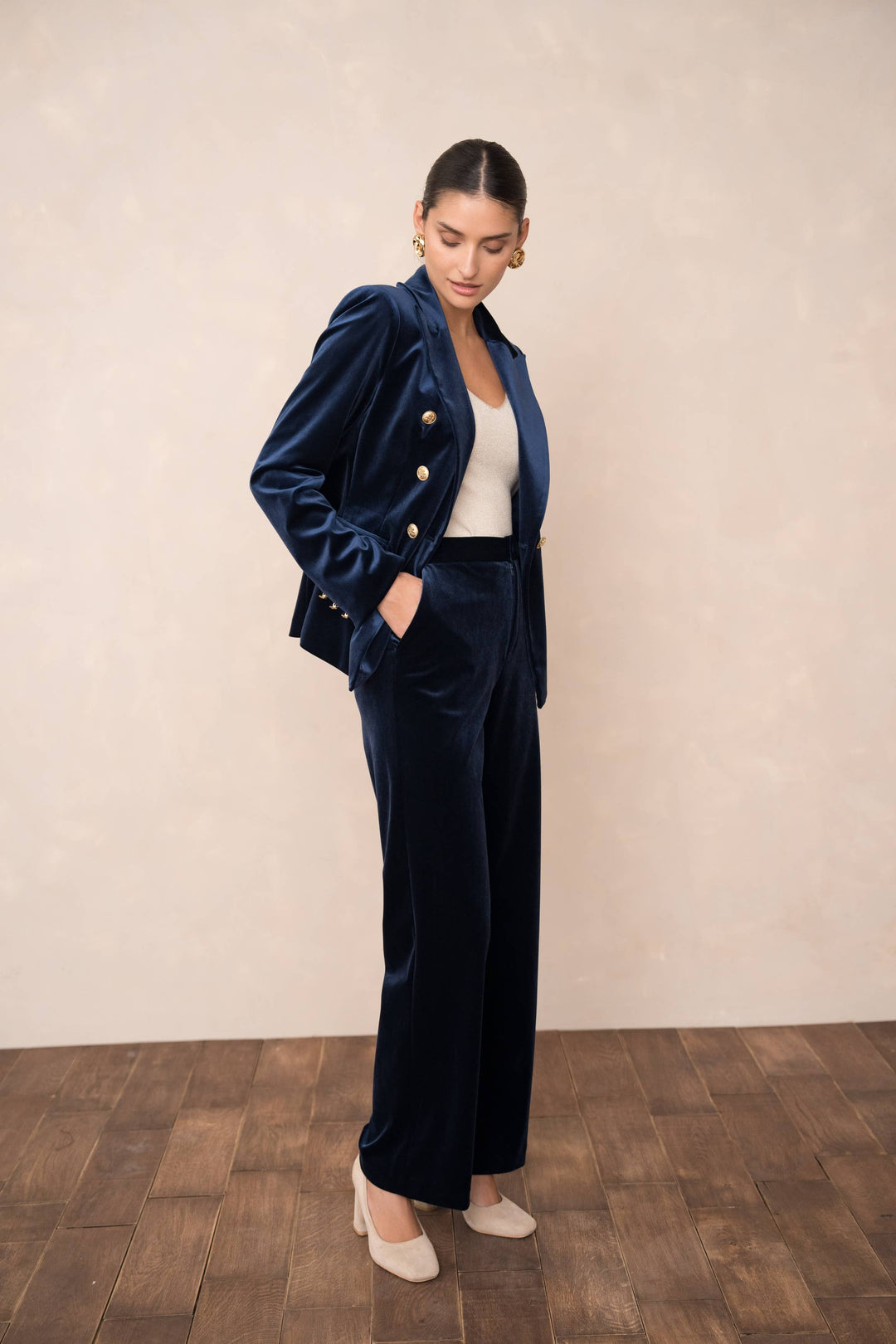 High-Waisted Straight Cut Velvet Trousers