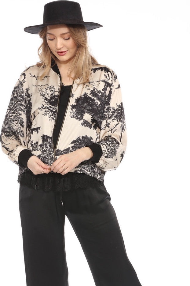 Printed Silk Bomber Jacket