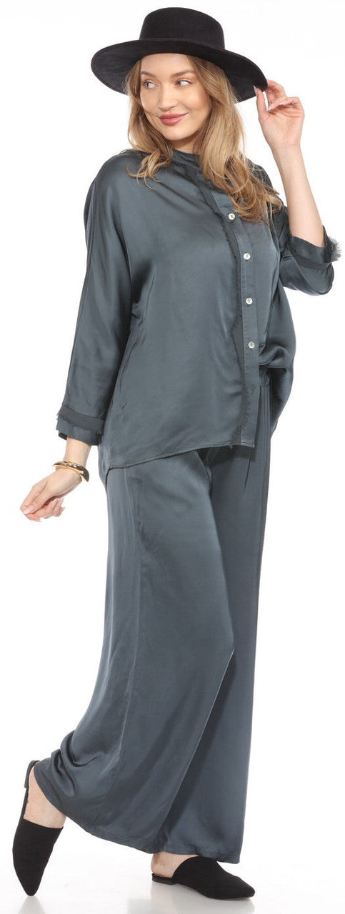 Soft Button Front Silk Top