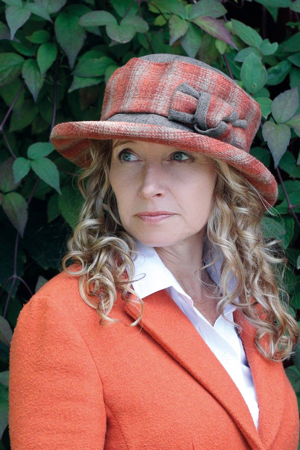 Checked Hat with Boned Brim and Matching Bow