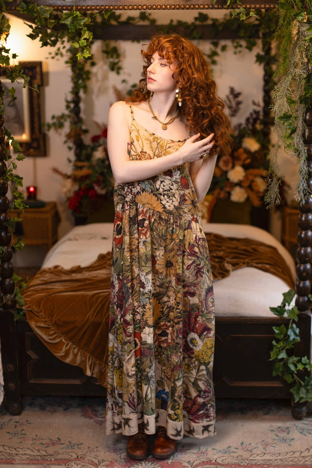 Golden Hour Bohéme Long Maxi Slip Dress w/ Floral Print