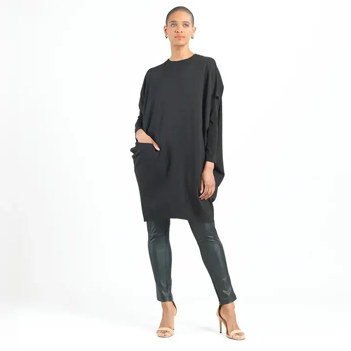 Rayon Knit Modern Architectural Cut Tunic with Pockets