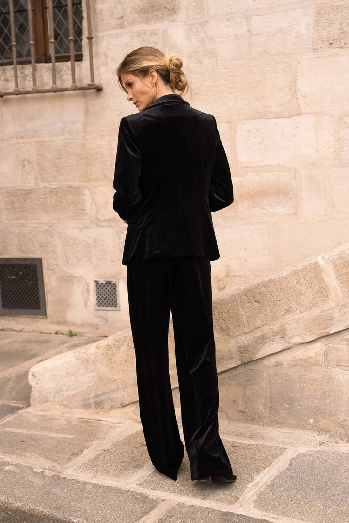 High-Waisted Straight Cut Velvet Trousers