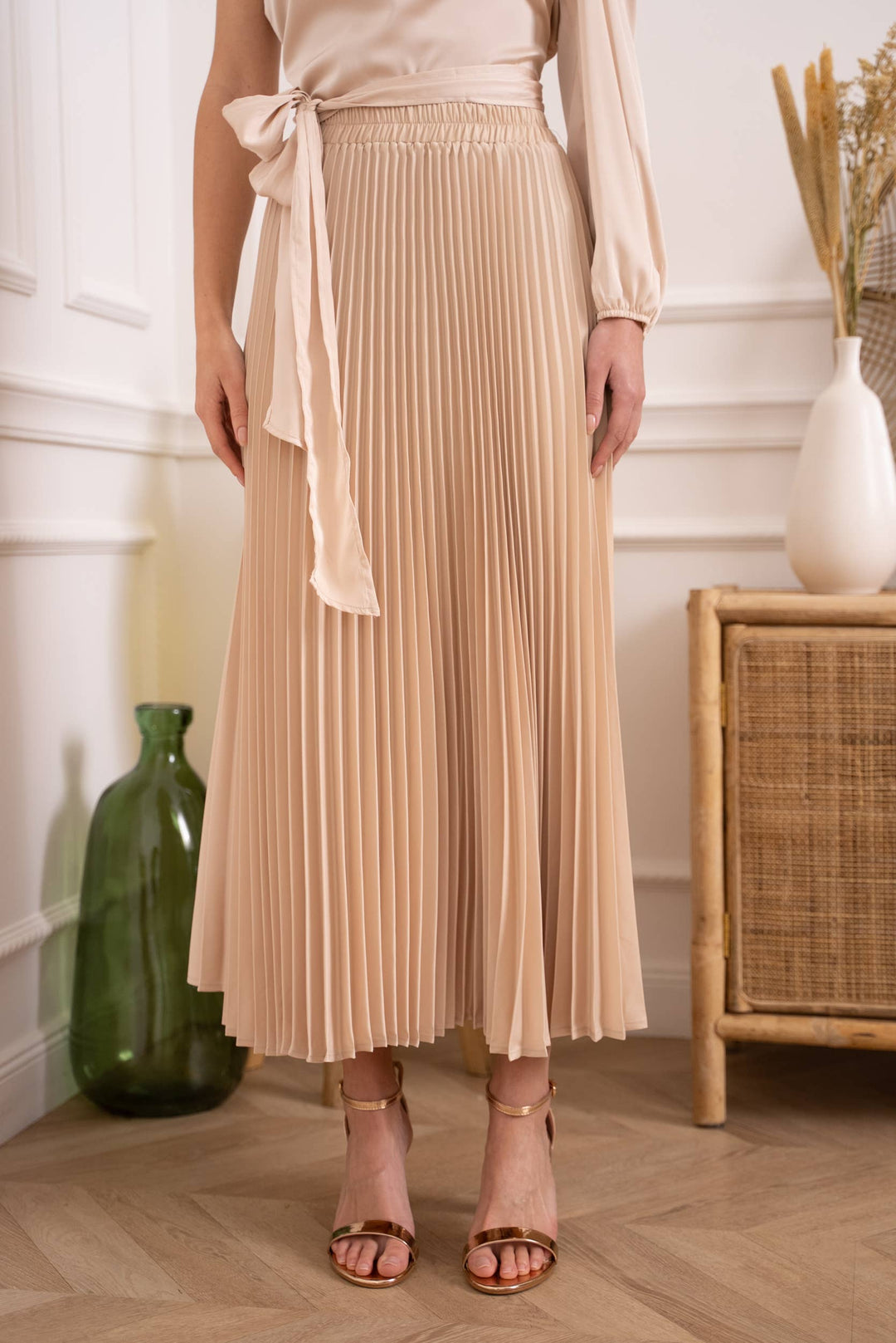 Plain Satin Pleated Skirt