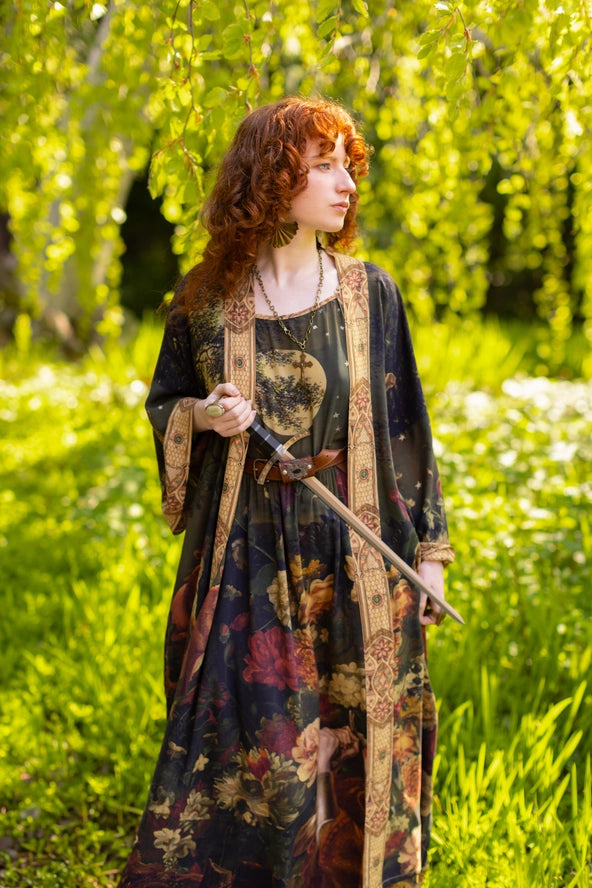 The Messenger Long Maxi Slip Dress w/ Joan of Arc & Florals
