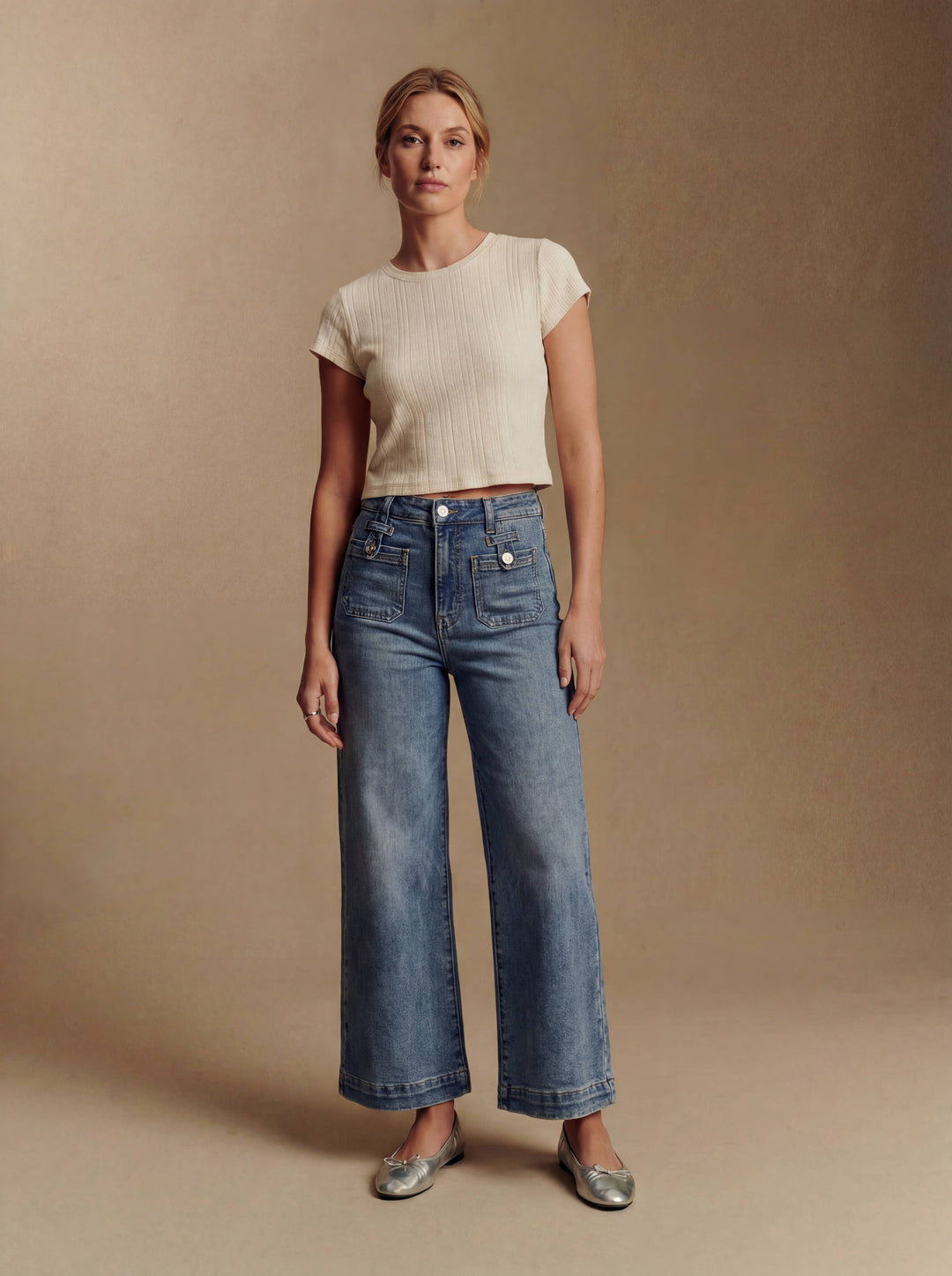 Tummy Control High Rise Crop Palazzo Jeans